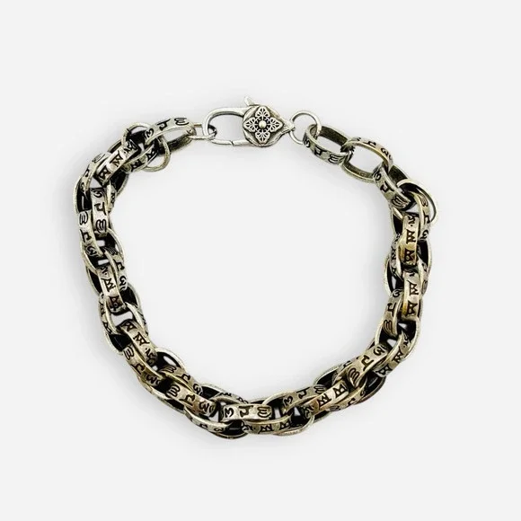 Silver Mantra Bracelet Buddhist Meditation Double Anchor Chain - Picture 5 of 9